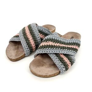 Maeve Crochet Cross Strap Sandals Anthropologie Blue Pink Green Size 8.5